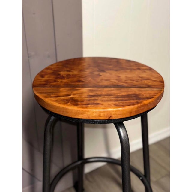 Handcrafted Cherry Wood Bar Stools Barstools Chairs With Hammered Bronze Finish — A Pair For Sale In Pittsburgh - Image 6 of 7