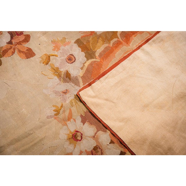 Mid 19th Century 1850s Antique Beige Floral Medallion French Neoclassical European Aubusson Rug For Sale - Image 5 of 10