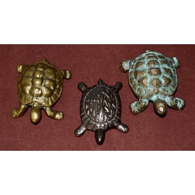 Vintage Small Set of Three Brass & Bronze Assorted Turtles For Sale In Philadelphia - Image 6 of 12