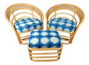 Natural Rattan Chairs & Ottoman - 3 Pieces