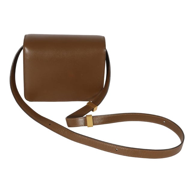 Traditional Brown Smooth Leather Small Box Bag For Sale - Image 3 of 8