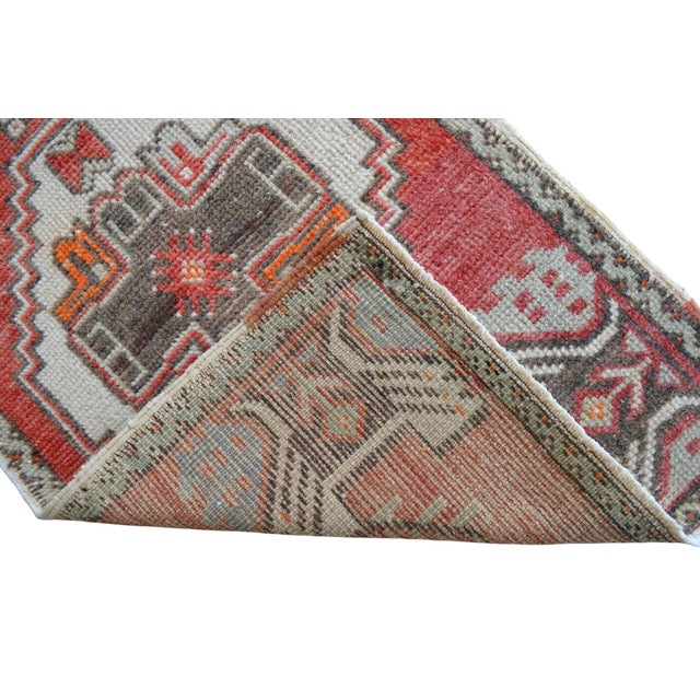 Textile 1970s Vintage Hand-Knotted Small Turkish Rug Yastik Entry Laundry Decor Doormat 2x3 Ft Approx For Sale - Image 7 of 8