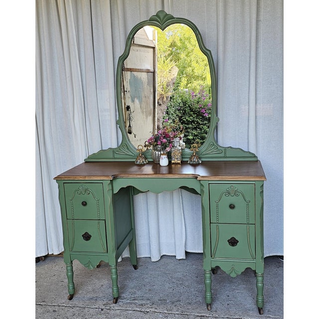 Beautiful one of a kind Make up vanity table with vanity mirror . This Romantic piece of furniture was manufactured during...