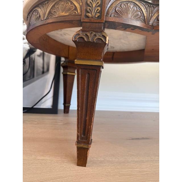 Vintage Neoclassical Three-Piece Marble Coffee Table With Hand-Carved Wood Base For Sale - Image 9 of 18