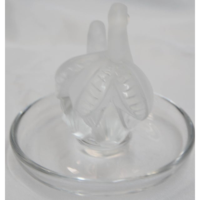 French Lalique Deux Cygnes Pair of Swans Clear and Satin Crystal Ring Dish For Sale In Nashville - Image 6 of 11