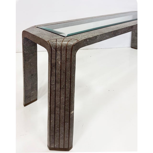 Maitland - Smith Maitland-Smith Tessellated Marble Console Table, Beveled Glass and Brass Trim For Sale - Image 4 of 5