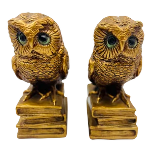 Pair of Progressive Art Products Large Golden Owl Bookends, 1966