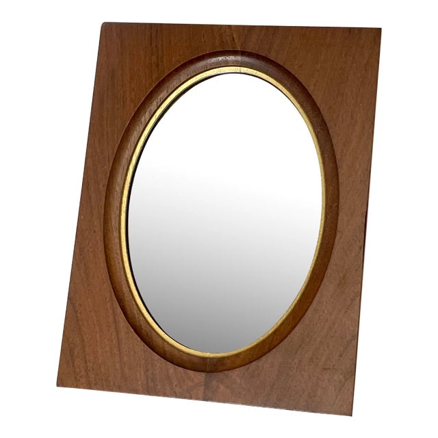 Traditional Oval Walnut Wood & Gold Finish Table Top Mirror For Sale