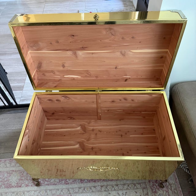 Mid-Century Modern Mid-Century Hollywood Regency Brass Campaign Trunk - Cedar Lined Blanket Chest For Sale - Image 3 of 11