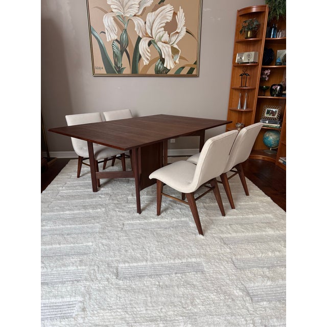 Set of Four Vintage 1950s Walnut and Linen Dining Chairs After Conant Ball For Sale - Image 13 of 13