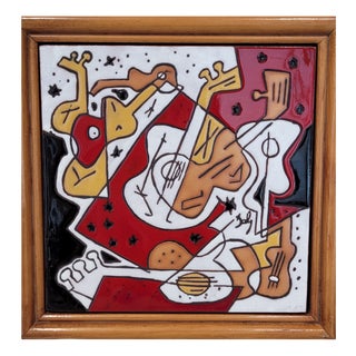 Vintage Spanish Glazed Ceramic Tile Music, 1950s For Sale
