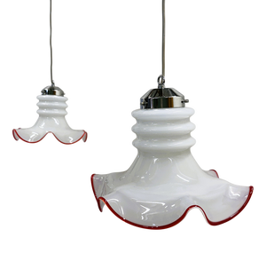 Italian Murano Glass Pendant Lamps with Red Trim, Italy, 1970s, Set of 2