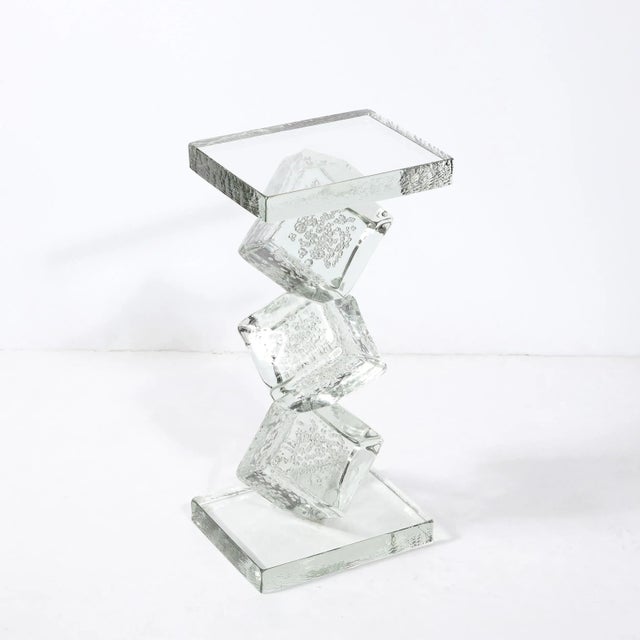 Modernist Sculptural Cubic Handblown Translucent Murano End/ Side Table For Sale - Image 9 of 13
