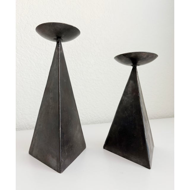 Brutalist Steel Candle Holders, Set of 2 For Sale In Sacramento - Image 6 of 7