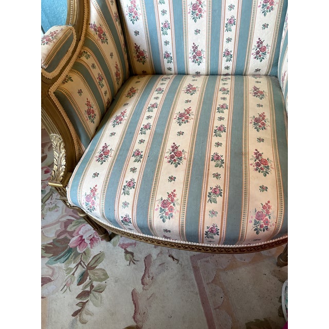 Louis XVI 19th C Gilded Bergere Chair For Sale - Image 6 of 9