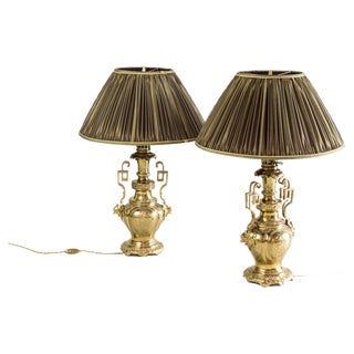 19th Century Gilt Brass and Bronze Table Lamps, Set of 2 For Sale