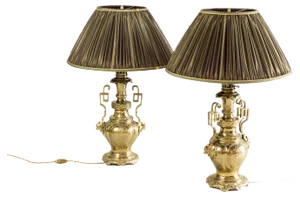 19th Century Gilt Brass and Bronze Table Lamps, Set of 2