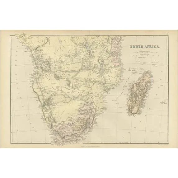 Paper Antique Decorative Coloured Map of South Africa and Madagascar, 1882 For Sale - Image 7 of 7