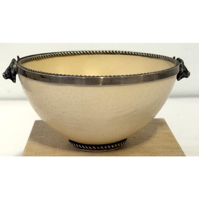 A. Kuger Sterling Silver Mounted Ostrich Egg Bowl with Buffalo Head Handles For Sale - Image 4 of 9