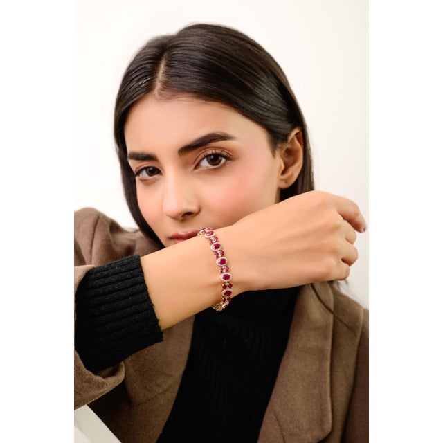 12.57 Carats Mozambique Rubies Studded With Diamonds in 14k Solid Gold Bracelet For Sale In New York - Image 6 of 14