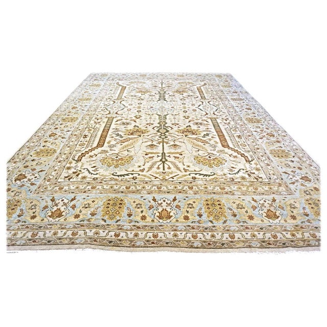 21st Century Afghan Farahan Sarouk Wool 10x14 Ivory, Green & Light Blue Handmade Area Rug #9902700 For Sale - Image 4 of 7