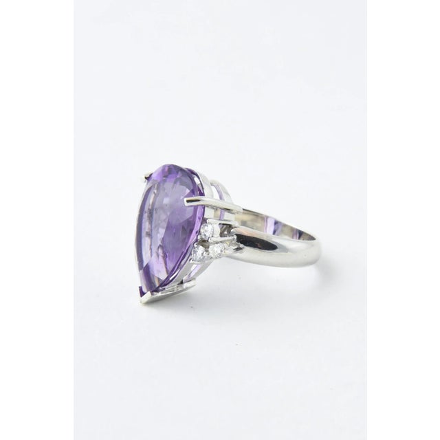 Metal Amethyst and Diamond White Gold Cocktail Ring size 6.75 For Sale - Image 7 of 9