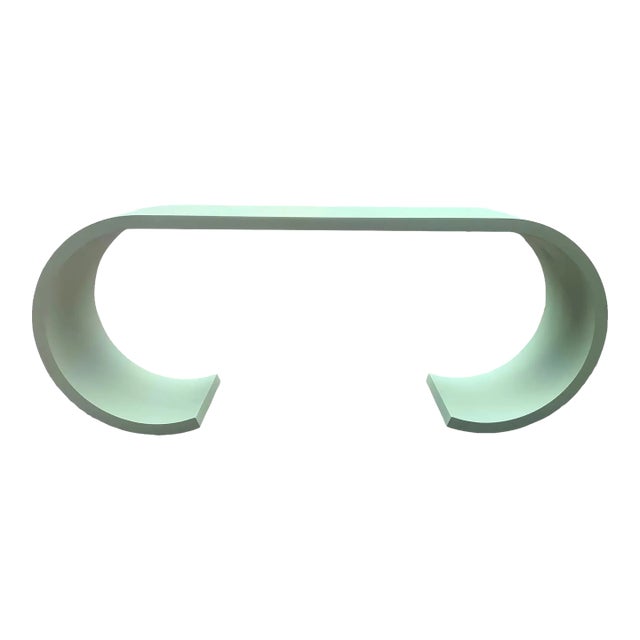 Mid Century Modern Waterfall Style Console Sea Foam Green For Sale