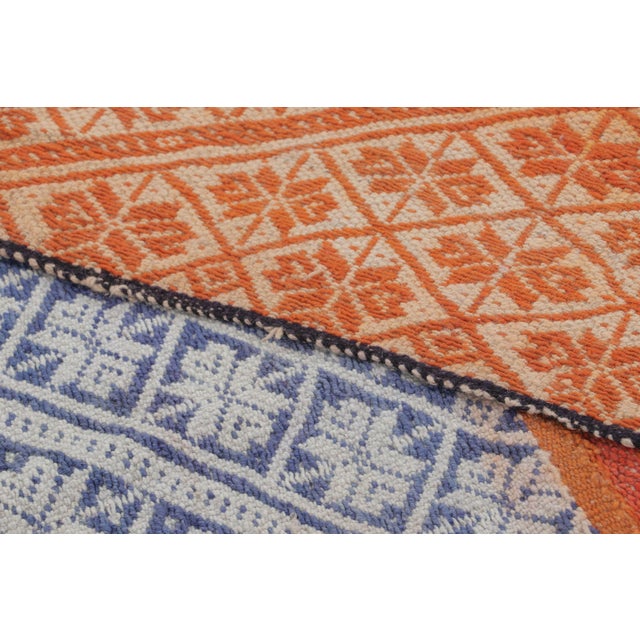 Textile Vintage Peruvian Square Kilim, Blue & Orange Diamond Lattice Design - Rug & Kilim For Sale - Image 7 of 7