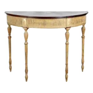 Carved and Painted Adam Style Demi Lune Console With Gilt Detail