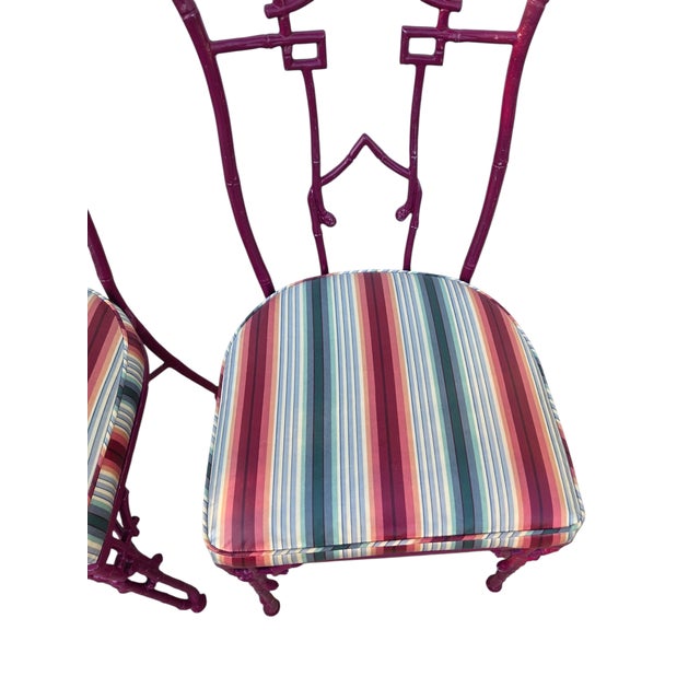 2 Vintage Chinese Chippendale Regency Side Chairs Dining Aluminum Faux Bamboo For Sale - Image 11 of 13