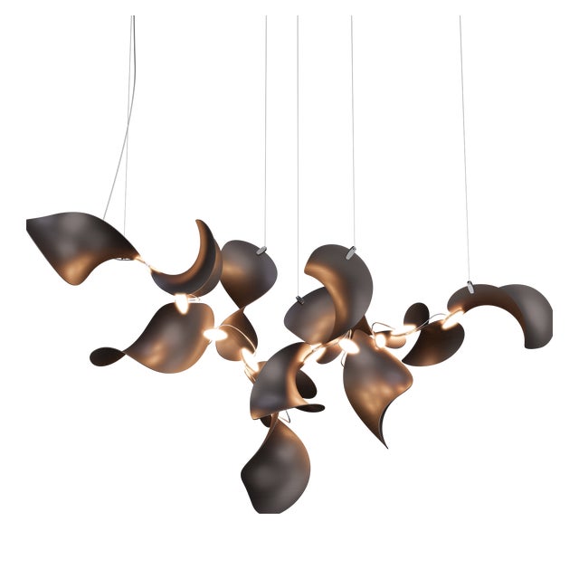 Dune 12 Cluster Chandelier with Shades in Dark Bronze Metallic Tone by Daniel Becker for Moss Objects For Sale