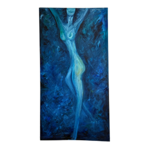 Oversized Blue Figural Female Nude Oil Painting, Signed M. Merritt 2004