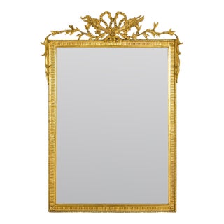 Louis XVI-Style Giltwood Mirror with Allegorical Crest of Triumph and Virtue For Sale