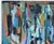 This is a wonderful abstract expressionist acrylic on canvas painting in many hues of turquoise, blues, greens, oranges,...