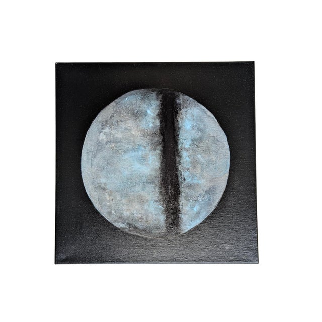Contemporary Original Planet Moon Triptych Paintings- Set of 3 For Sale - Image 4 of 12
