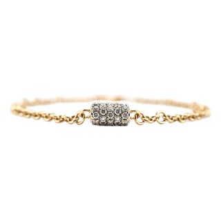 14k Rose Gold 0.41ctw Pave Diamond Barrel Rondelle Charm Chain Link Bracelet For Sale