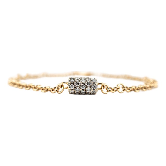 14k Rose Gold 0.41ctw Pave Diamond Barrel Rondelle Charm Chain Link Bracelet For Sale