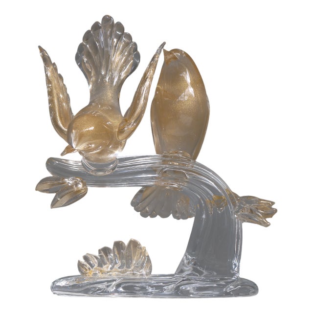 Italian Hand-Blown Murano Glass and 24 Karat Gold Bird Sculpture by Elio Raffaeli, 1970s For Sale