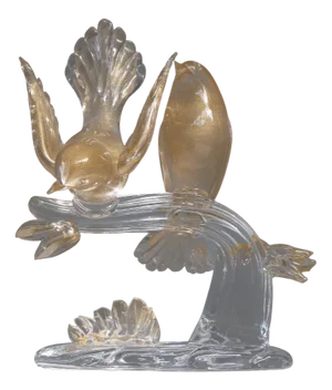 Italian Hand-Blown Murano Glass and 24 Karat Gold Bird Sculpture by Elio Raffaeli, 1970s