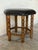 Black Leather Oak Ottoman With Nailhead Trim Spindle Legs Vintage Mid-Century Modern 1970s For Sale - Image 9 of 10