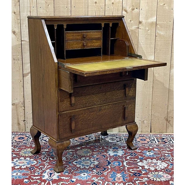 English Donkey Desk in Oak and Leather Top, 1950s For Sale - Image 16 of 16
