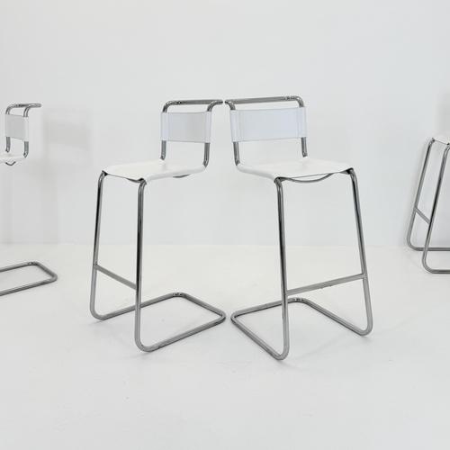 Contemporary Bauhaus S39 L Bar Stool in White Vegetal Leather and Chrome by Mart Stam for Thonet, Germany, 1970s For Sale - Image 3 of 16