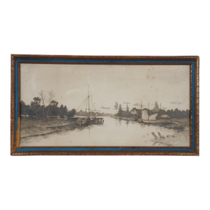 Late 19th Century Antique George William Bohde Dutch Riverscape Sailboats Etching 22", Framed