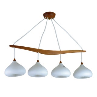 Swedish Teak and Glass Four Light Hanging Lamp, 1960s For Sale