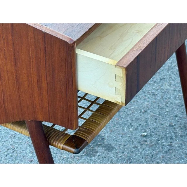 Danish Mid-Century Modern Teak Nightstands with Rattan Shelves, Set of 2 For Sale - Image 6 of 16