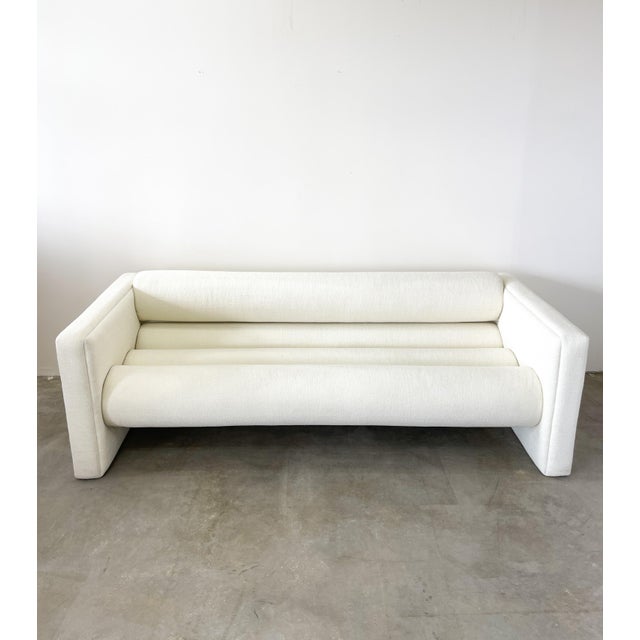 Mid-Century Modern Vintage 80s Postmodern Off White Boucle Bolster Sofa For Sale - Image 3 of 10