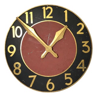 Large Architectural Clock Face with Gilt Numbers and Hands For Sale