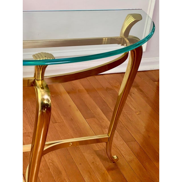 1970s Regency Demilune Solid Brass and Glass Console Table For Sale - Image 10 of 15