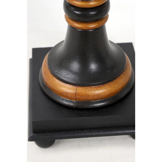 Wood Vintage Black and Gold Color Trophy Lamp With Painted Scene For Sale - Image 7 of 8