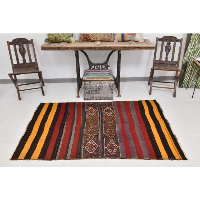 Wool & Cotton Kilim Rug For Sale - Image 3 of 15